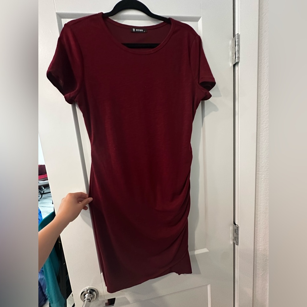 Burgundy Short Sleeve Dress